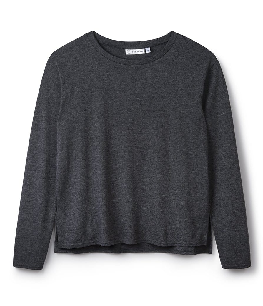 round-neck-long-sleeve-tee-grey-wicking-cooling-sustainable-side-slit-cucumber-clothing