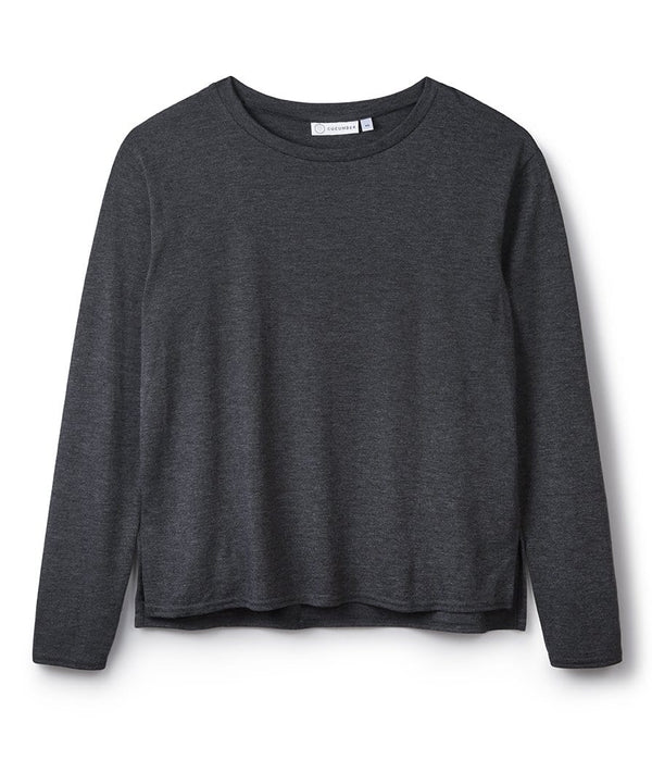 round-neck-long-sleeve-tee-grey-wicking-cooling-sustainable-side-slit-cucumber-clothing