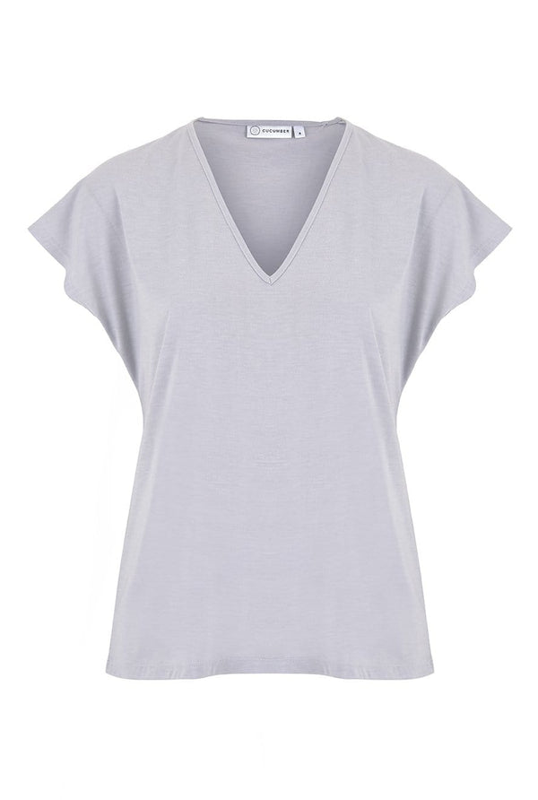 V Neck Top in Silver