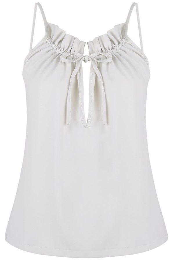 cream-ruffle-top-drawstring-keyhole-wicking-cooling-sustainable-cucumber-clothing